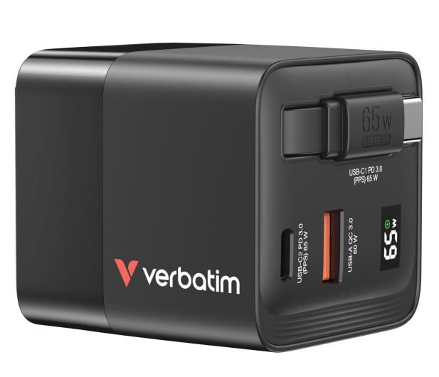 Verbatim GaN Charger 65W 2 Port retr cable US/EU/UK - 1340215 - zdjęcie 2